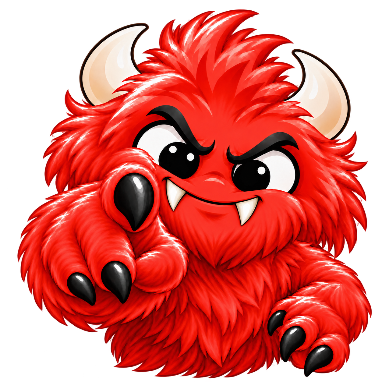 Red monster pointing one claw toward the screen.
